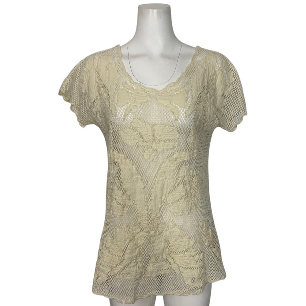 Anthropologie Lilka Mesh Appliqued Tunic Top Swim Coverup S Cream